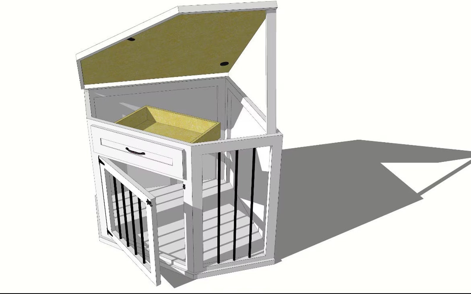 View of 3D Sketch for Custom Dog Crate & Dog Kennel Furniture - Etsy