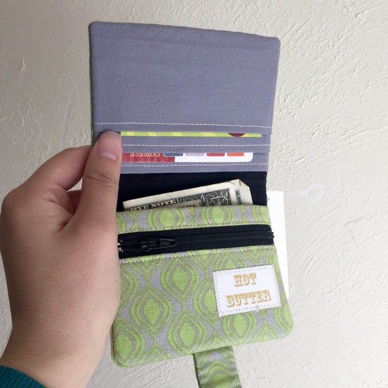 Lime Green and Gray Geometric Print Wallet Midsize Cash and Card Wallet with Change pouch image 2
