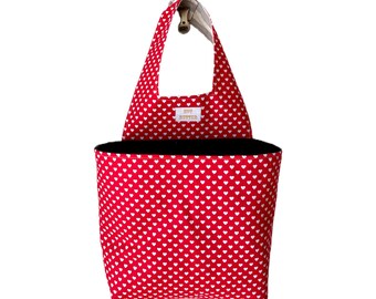 Red Heart Car Trash Bag, Vinyl Lined Car Accessory, Car Toy Bin, Car Organizer, Gift for moms, Gift for teens, Auto garbage bin