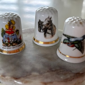 Vintage British English Bone China Collectable Sewing Thimbles, Choose Finsbury Mary Contrary, Theodore Paul Horses, Birchcroft Bird.