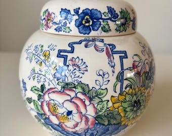 Vintage c1950’s Masons Patent Ironstone China ‘Strathmore’ Ginger Lidded Jar, English Pottery Kitchen Colkectable Storage Jars , England