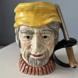 Vintage Pirate Toby Jug 16cm Tall, Blue Velvet Base English Pottery