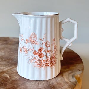 Rare Antique c1886 WC & Co - Wileman And Co, Foley Potteries ( Pre Shelley ) ‘Clover’ Milk / Water Jug Pitcher / Creamer. Orange Floral.