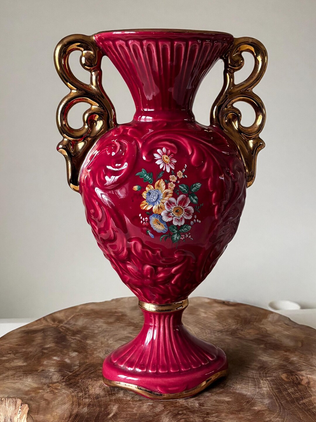 Rare Beautiful Antique Rouge Rose Pink Trophy Vase. Ornate Floral Vase ...