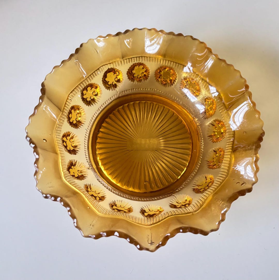 Prunt Antique C1920 -1930 Davidson Amber Frosted & Clear Glass Blackberry ...
