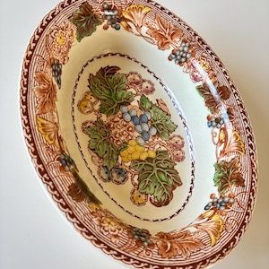 Vintage c1930 Woods Burslem ‘Hyde’ Beautiful Fruits Pattern Oval Serving Dish / Bowl, 23cm. Enoch 1784 Ralph 1750, Made In England