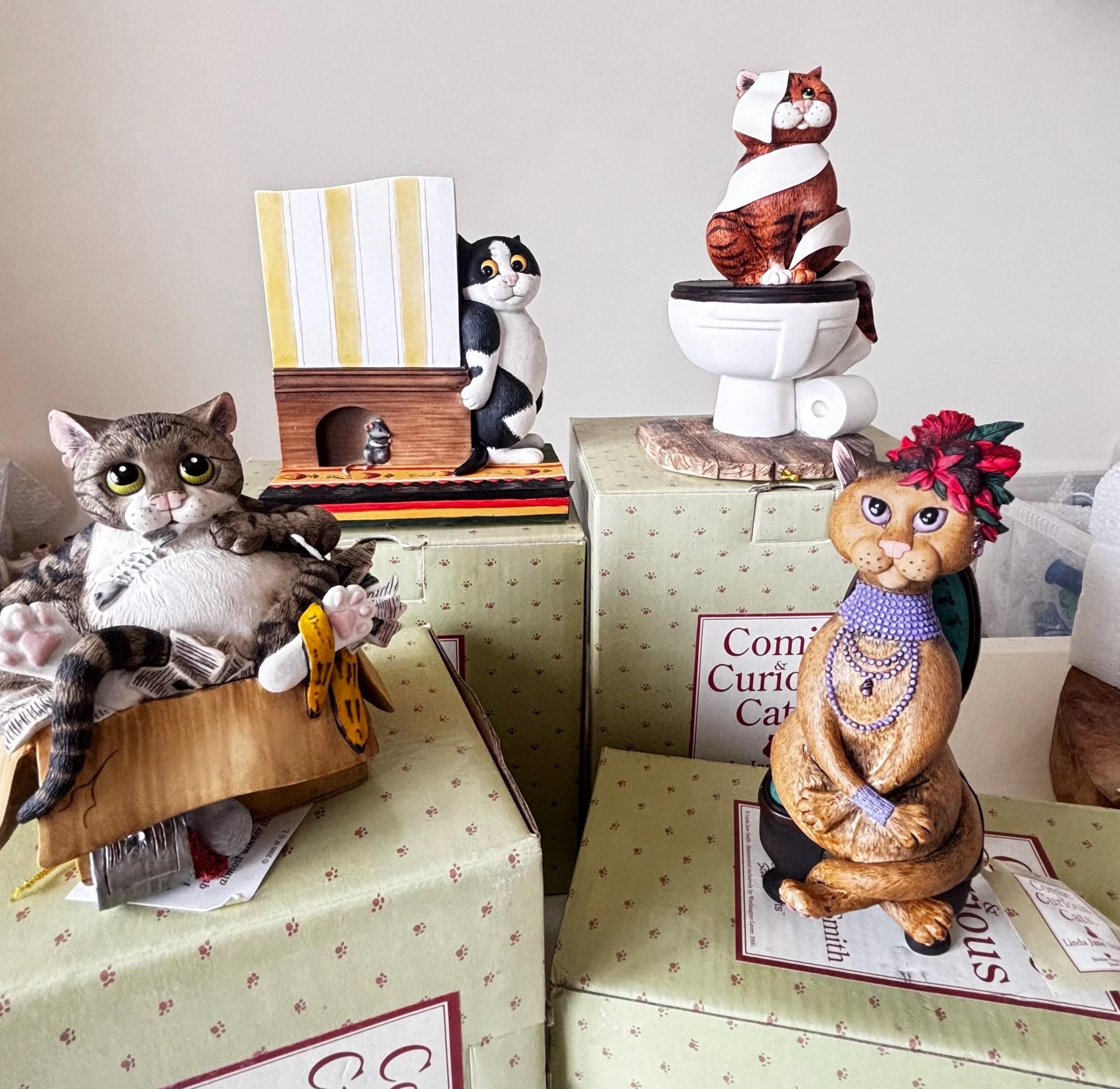 Vintage Linda Jane Smith 'comic & Curious Cats' Hand Painted Resin