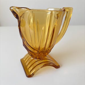 Rare Antique c1930’s Stölzle Czech Art Deco Amber Glass Jug / Pitcher, 11cm Tall.