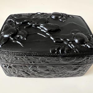 Vintage Antique Japanese Metal Embossed Bird Trinket Jewellery Box Black Painted