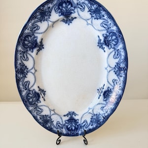Very Rare c1890 Antique Maling ‘Marsden’ Oval Flow Blue Serving Plate, Late Victorian. C.T. Maling & Sons English Transferware Ironstone.
