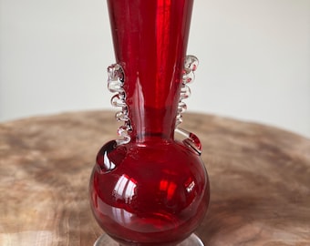 40周年記念 ボヘミアン風 レッド花瓶 7インチ ヴィンテージクリスタル