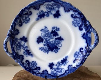 Very Rare Beautiful c1862, T.C. Brown-Westhead Moore & Co, Flow Blue Large Heavy Handled Serving Platter / Tray Plate, Cauldon Place.