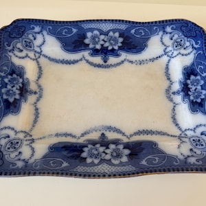 Very Rare c1883 - 1908 Antique F & Sons (Ford And Sons) Douglas Pattern Burslem England Flow Blue Platter Plate Dish, Victorian Transferware