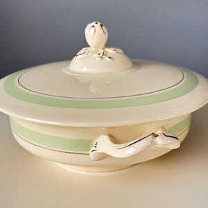 Rare Vintage Johnson Bros ‘Victorian’ Serving Tureen, Dish/ Bowl & Lid. Cream, Green, Gold Gilt.