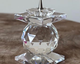 Vintage Genuine Swarovski Crystal  102 Candle Holder In The European Pin Style, Art Sculpture Figure Ornament. 5.7cm, Authentic Logo On Base