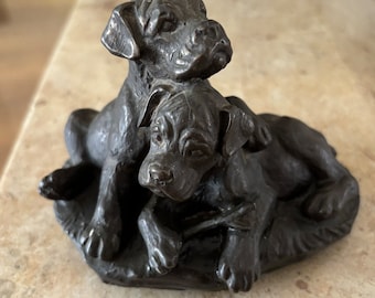 子供と犬のブロンズ彫刻 ヴィンテージ ヘレディティーズ ブロンズ彫刻：少年と犬のアート