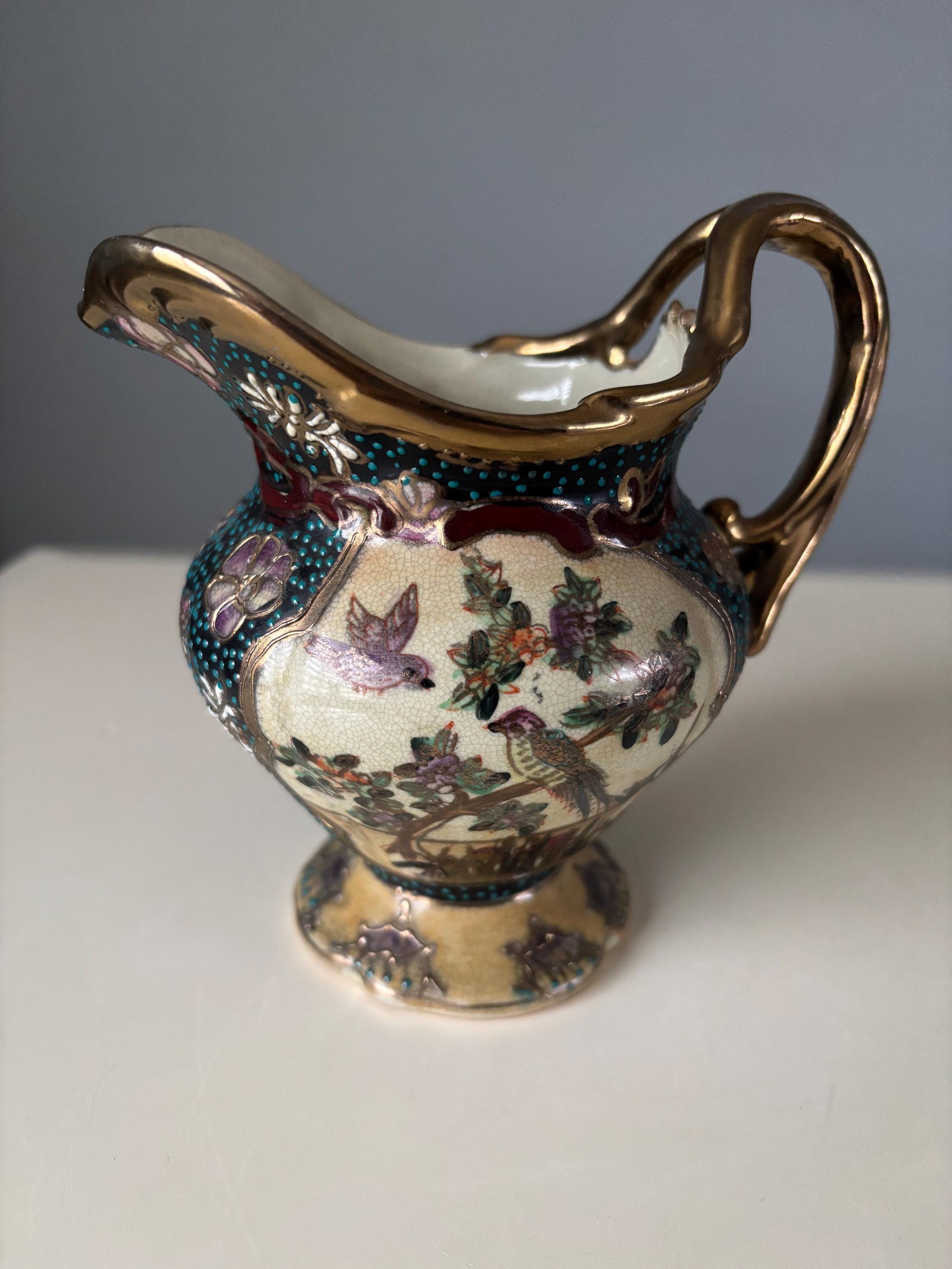 アンティーク 島津薩摩盛上げ水差し 19世紀 高さ14cm 状態良好