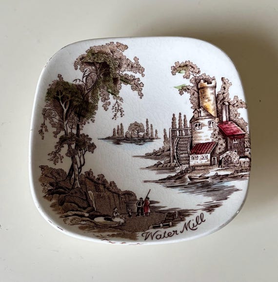 Rare Vintage Johnson Bros Brothers Ironstone ‘Watermill’ Shallow Butter  Dish, Made In English Pottery