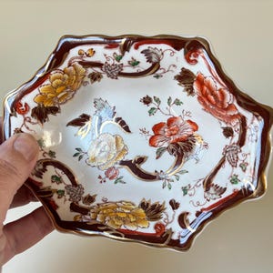 Antike Masons Patent Ironstone &#39;Brown Velvet&#39; Nussschale / Snackschale aus den 1920er bis 1940er Jahren, hergestellt in England. Vintage Englische Keramik. Handbemalt.