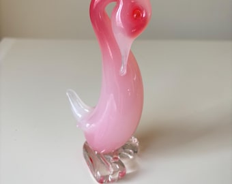 Vintage Beautiful Pink & White Murano Opaline Alabastro Glass Swan Figurine Ornament, Perfect Condition.