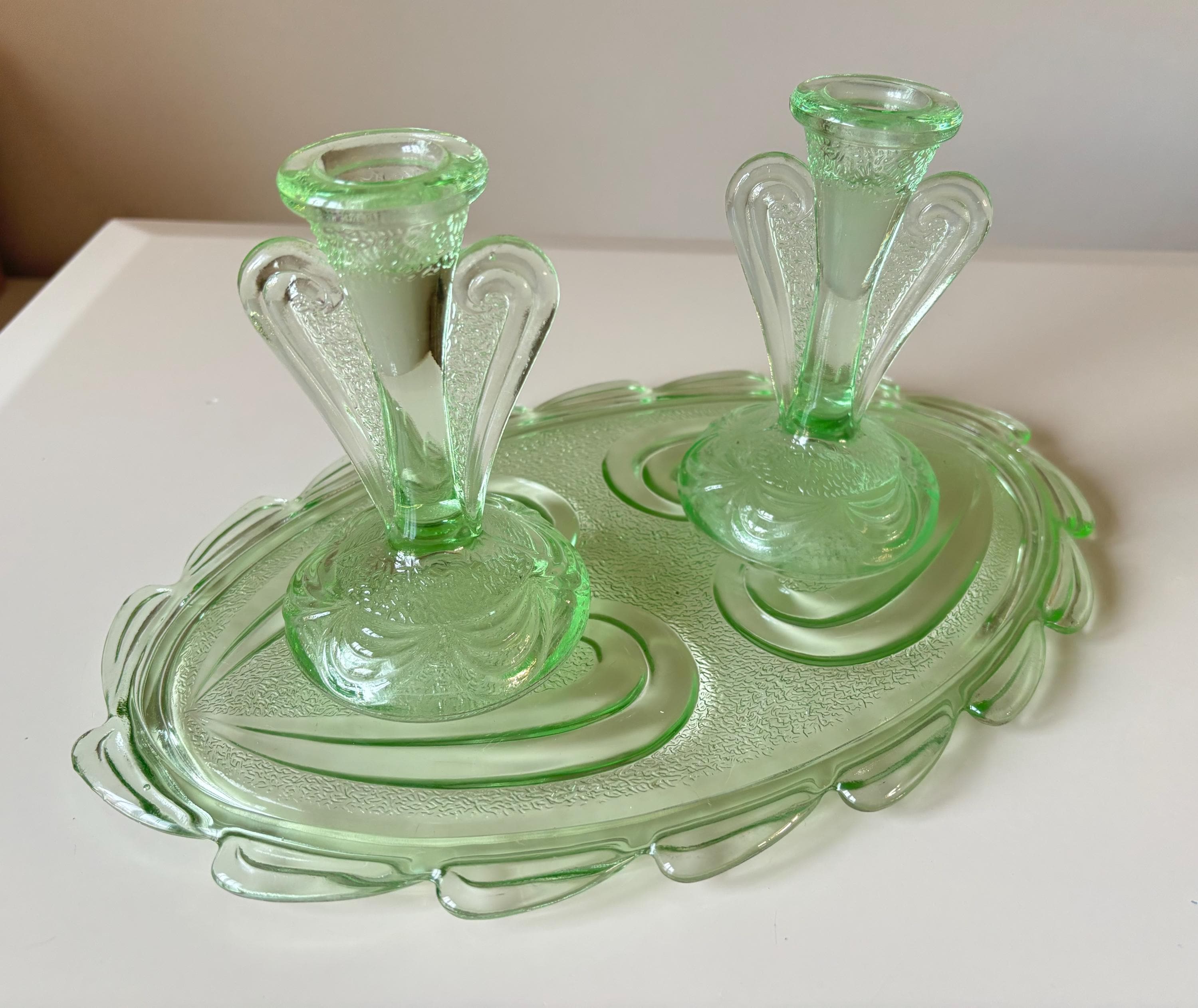 antique green glass dressing table set Art Deco 1930s Dressing Table Set, Green with Uranium Glow *RARE FIND* –  That Retro Piece