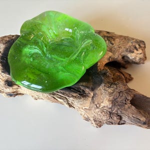 Vintage Unique Green Glass Decorative Bowl / Tealight Candle Holder On Driftwood