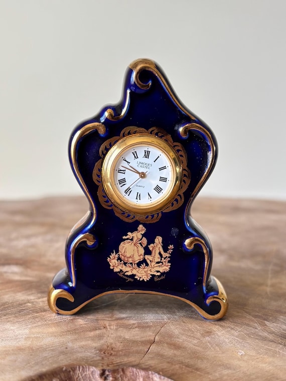 Vintage Limoges Castel France Miniature 8cm Porcelain Mantel Clock