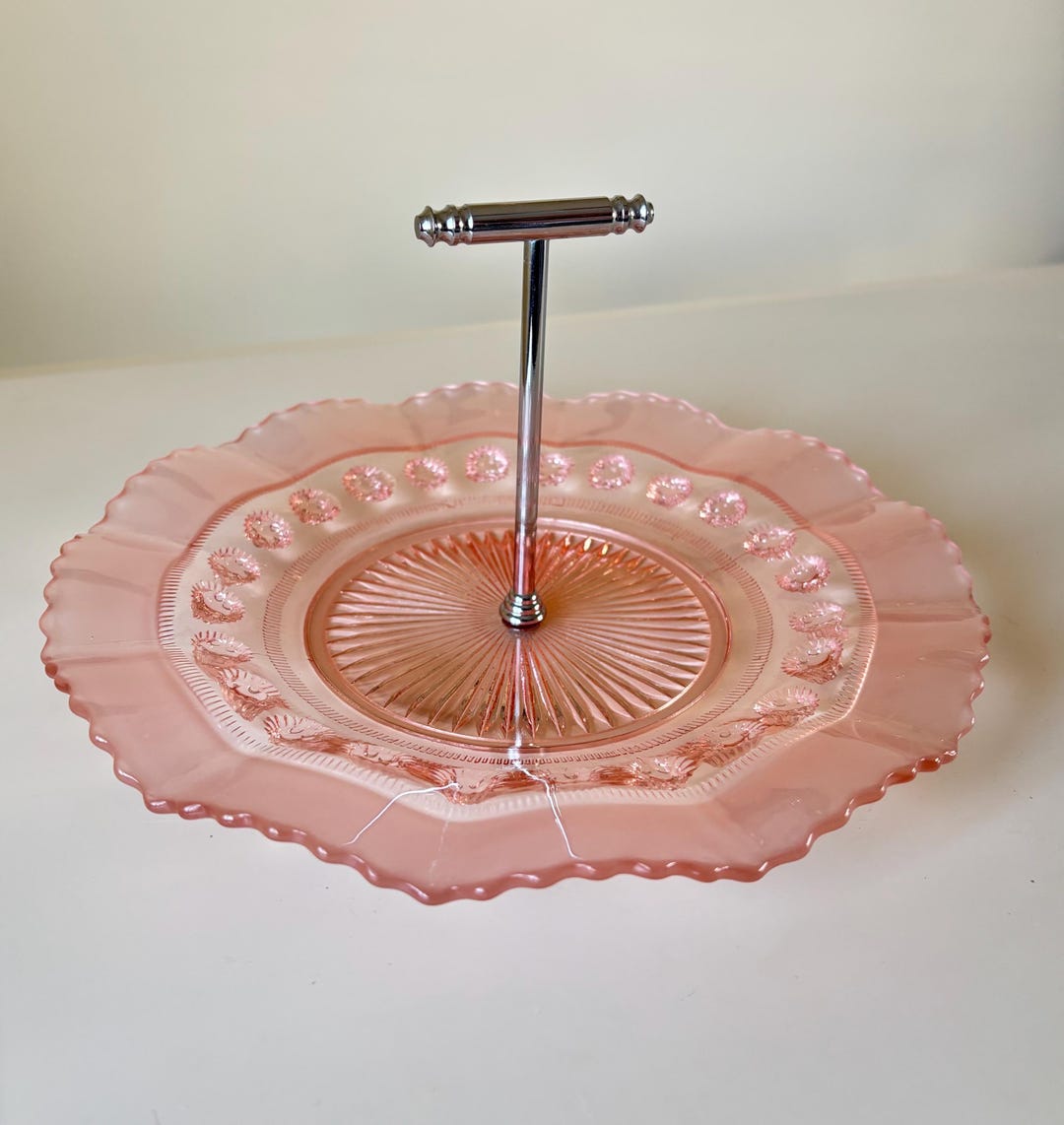 Prunt Antique C1920 -1930 Davidson Pink Frosted & Clear Glass Blackberry ...