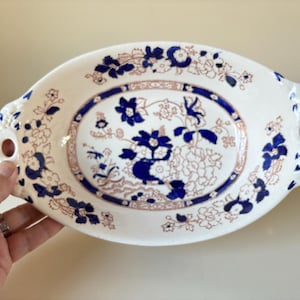 Rare Vintage Masons Patent Ironstone ‘Mandarin’ Oriental Style Oval Serving Dish with Handles, Tray, Platter, Dinner Ware. English Pottery.
