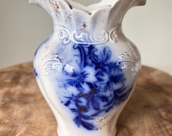 アンティークフローブルー花瓶 青と白の陶器の花柄デザイン - Etsy 日本