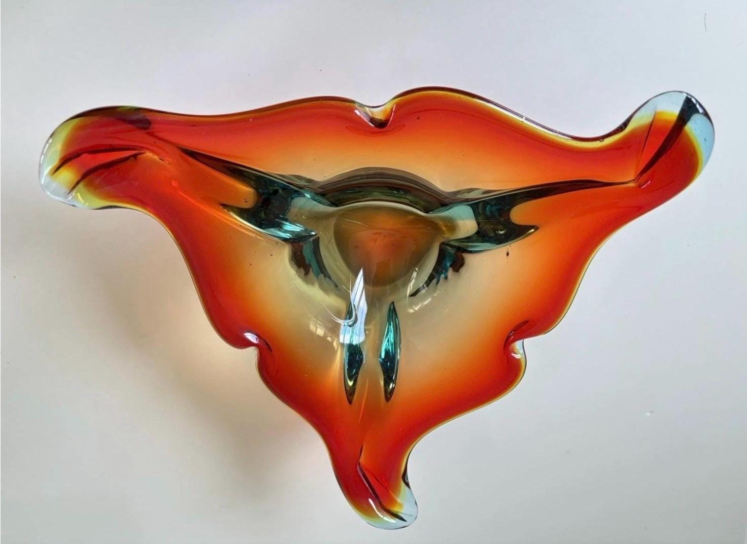 ヴィンテージ ムラーノ ソメルソ 赤、黄、青の三角形のアートガラス