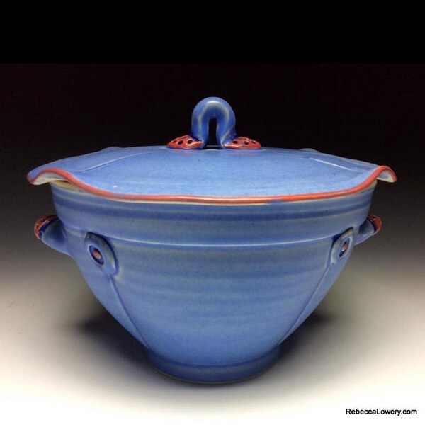 Blue Button Ceramic Casserole Dish with Lid