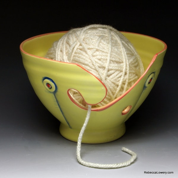 Button Ceramic Yarn Bowl, Ceramic Knitting Bowl