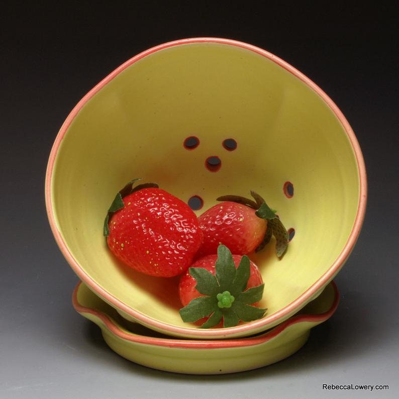 Button Berry Bowl With Saucer Ceramic Colander Etsy