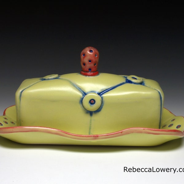 Button Cushion Ceramic Covered Butter Dish
