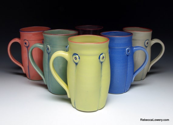Hand Thrown Mug, Button Handmade Ceramic Coffee Mug, 14oz - Etsy
