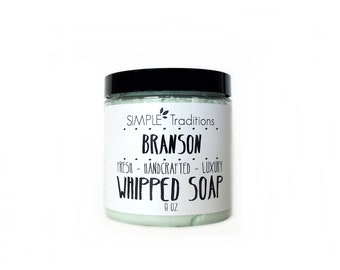 Mens Soap | Whipped Soap | Branson | Soap in a Jar | Fluffy Whipped Soap | 8 oz | Manly Soap | Vegan Soap | Creamy Soap | Gift for Him | Men