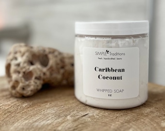 Caribbean Coconut Fluffy Whipped Soap | Vegan Soap 8 oz | Soap in a Jar | Tropical Soap | Whip Soap | Moisturizing Soap