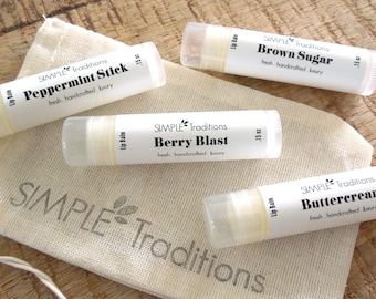 Lip Balm Gift Set: Handmade Natural Skincare, Eco-Friendly Muslin Bag