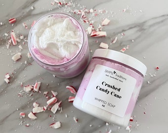 Crushed Candy Cane Whipped Soap | Fluffy Whipped Soap | Soap in a Jar | 8 oz Fluffy Soap | Cream Soap | Vegan Friendly | Body Wash