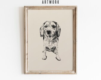 Detailed Hand Drawn Vintage Style Pet Sketch - Personalised Animal Wall Art Print - CUSTOM Dog Portrait Drawing From Photo
