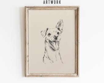 Custom Pet Portrait Drawing From Photo - Personalised Dog Sketch Wall Art - Hand Drawn Vintage Style Print - Pet Memorial Gift