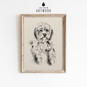 BENUTZERDEFINIERTE Haustier Hund Skizze vom Foto - Hand gezeichnete Vintage Stil Tier Kunst - Geliebtes Haustier Erinnerungsgeschenk - Personalisierte Welpe Zeichnung Wand-Dekor