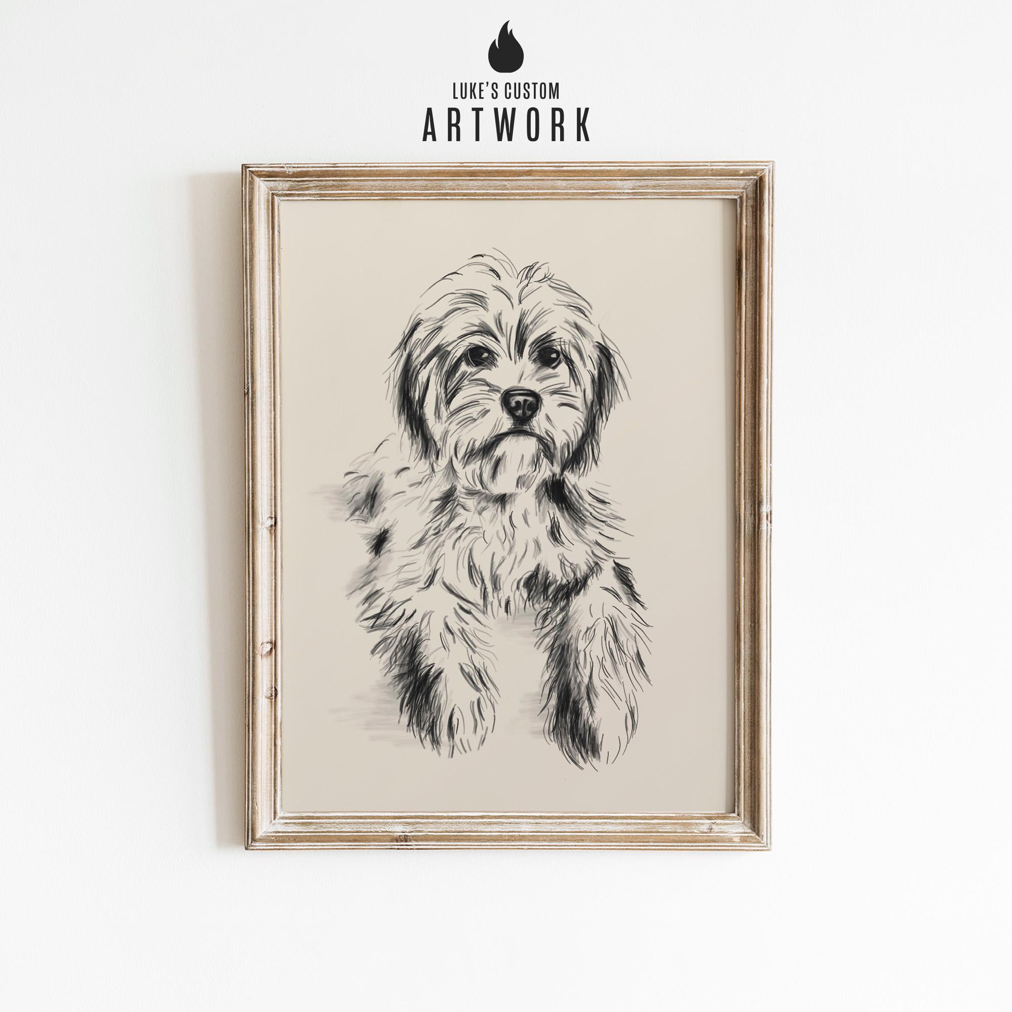 CUSTOM Pet Dog Sketch From Photo - Hand Drawn Vintage Style Animal Art - Beloved Pet Memorial Gift - Personalised Puppy Drawing Wall Decor