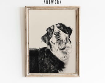 CUSTOM Dog Portrait From Photo - Hand Drawn Vintage Style Pet Drawing - Animal Memorial Gift -  Personalised Puppy Sketch Wall Art Print