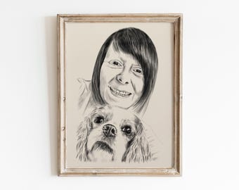 Vintage Style Custom Pet And Owner Drawing