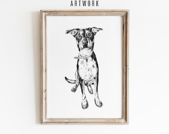 Personalised Pet Sketch Drawing From Photo - CUSTOM Dog Portrait Wall Art - Hand Drawn Puppy Print - Pet Owner Memorial Gift