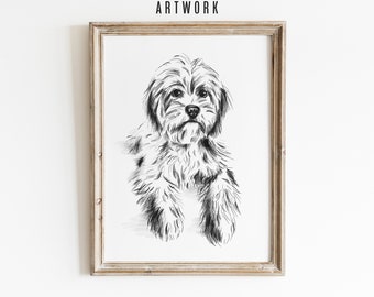 CUSTOM Dog Sketch From Photo - Personalized Pet Portrait Drawing Wall Art - Hand Drawn Vintage Dog Print - Animal Lover Memorial Gift