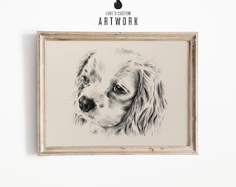 Personalisierte Hunde Skizze Wandkunst - Benutzerdefinierte Haustier Porträt Zeichnung vom Foto - Handgezeichnetes Kunstwerk im Vintage Stil - Haustier Gedenkgeschenk