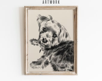 Croquis de chien personnalisé à partir d'une photo - dessin de chien de style vintage dessiné à la main - art mural personnalisé portrait d'animal de compagnie - cadeau pour amoureux des animaux